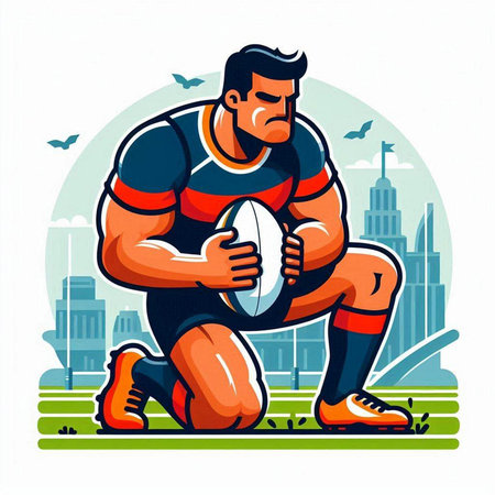 Rugby player with ball. Vector illustration in cartoon style.のイラスト素材