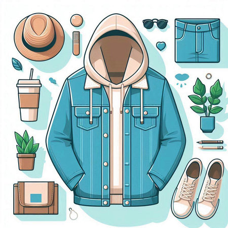 Hipster style clothing. Vector illustration of men's clothing.のイラスト素材
