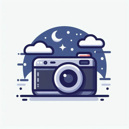 Camera icon in flat style. Vector illustration for web design, mobile apps and infographics.のイラスト素材