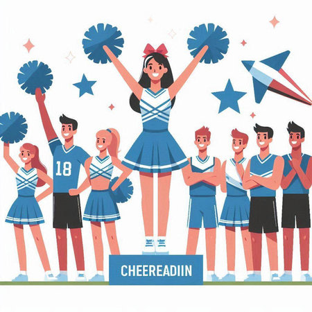 Cheerleaders. Cheerleaders in uniform with pompoms. Cheerleaders. Cheerleaders. Vector illustrationのイラスト素材