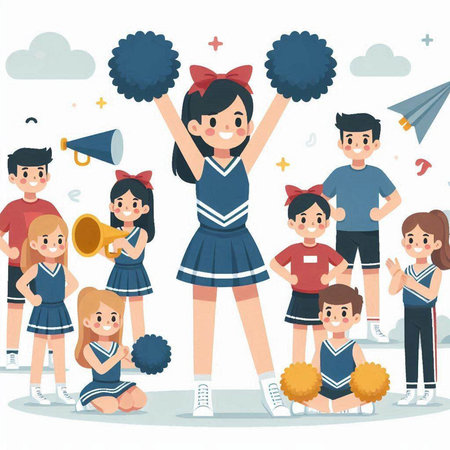 Cheerleaders and schoolchildren. Cheerleaders and students. Vector illustrationのイラスト素材