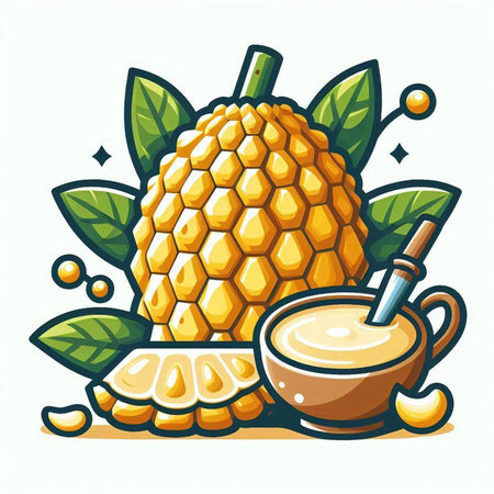 Pineapple fruit with honey and honey bowl. Vector illustration.のイラスト素材