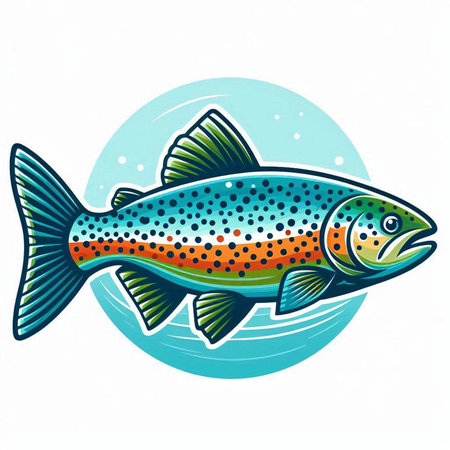 Vector illustration of a rainbow trout on a white background in a circleのイラスト素材