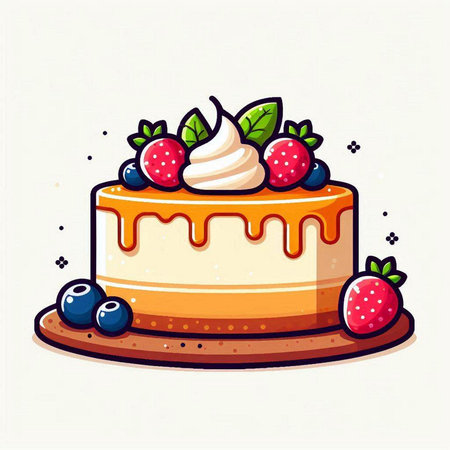 Cake with cream and berries on the white background. Vector illustration.のイラスト素材