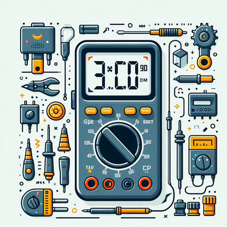 Multimeter in flat line style on white background. Vector illustration.のイラスト素材