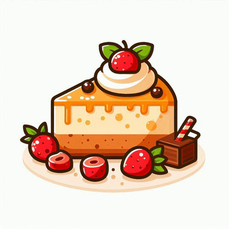 Cake with cream and strawberries on white background. Vector illustration.のイラスト素材