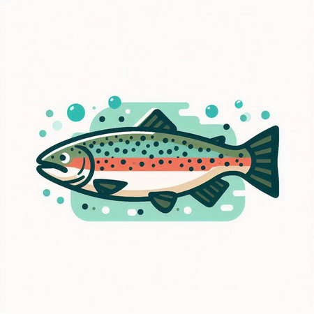 Vector illustration of a rainbow trout on a white background. Hand drawn style.のイラスト素材