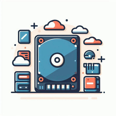 Hard disk and cloud computing concept. Modern thin line style vector illustration.のイラスト素材
