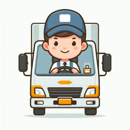 Illustration of a Delivery Driver Driving a Van on a White Backgroundのイラスト素材