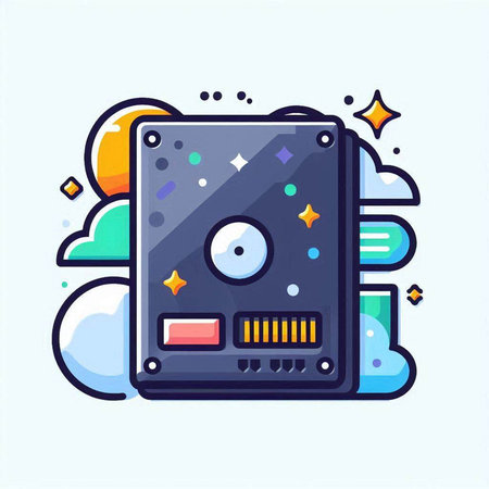 Hard disk drive in a cloud. Vector illustration in a flat style.のイラスト素材