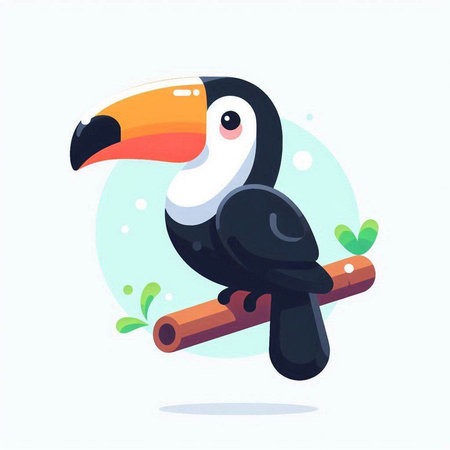 Cute cartoon toucan sitting on a branch. Vector illustration.のイラスト素材