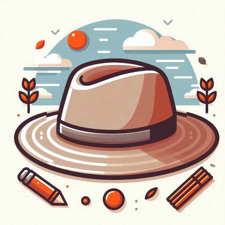 Vector illustration of a hat in a flat style on the background of nature.のイラスト素材