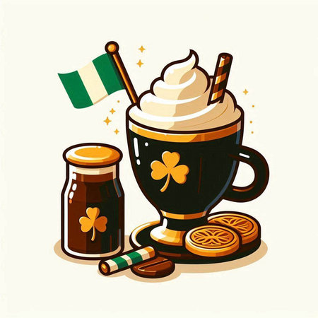 Coffee cup with Irish flag and cookies. Vector illustration.のイラスト素材