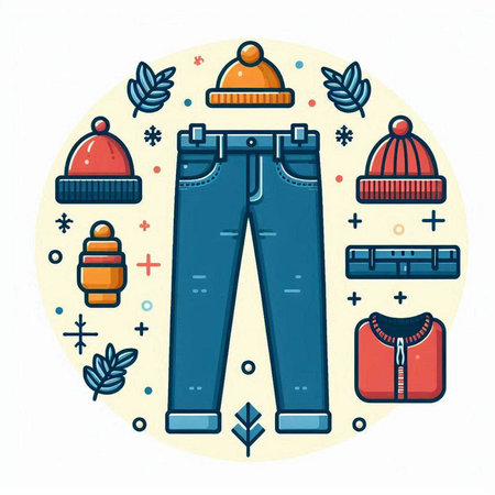 Set of winter clothes and accessories. Vector illustration in flat style.のイラスト素材