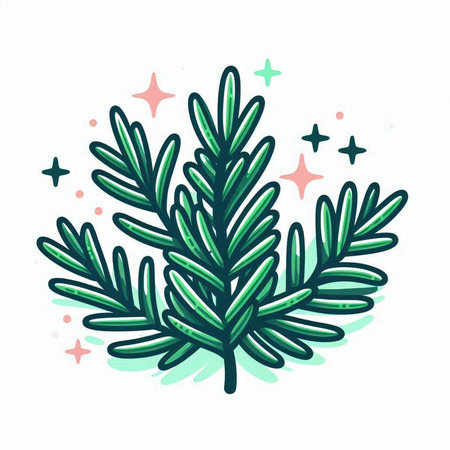Christmas tree branch with stars. Vector illustration in doodle style.のイラスト素材