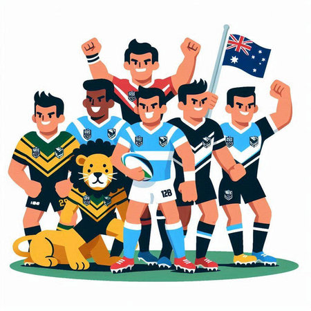 Australia soccer team vector illustration. Group of football players and their team.のイラスト素材