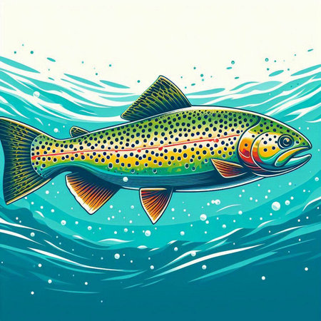 Rainbow trout in the sea. Vector illustration for your design.のイラスト素材