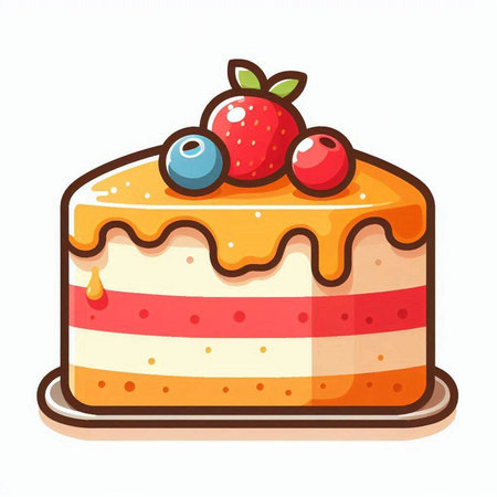 Cake with berries on a white background. Vector illustration in cartoon style.のイラスト素材