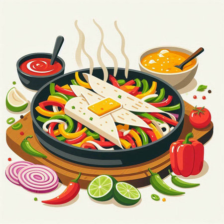 Mexican food vector illustration. Flat cartoon style of mexican food.のイラスト素材