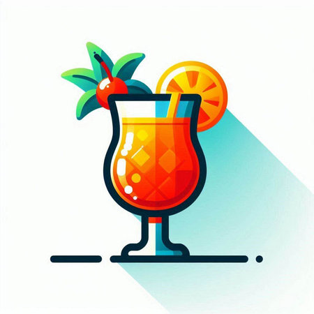 Cocktail with orange slice and mint. Vector illustration in flat styleのイラスト素材