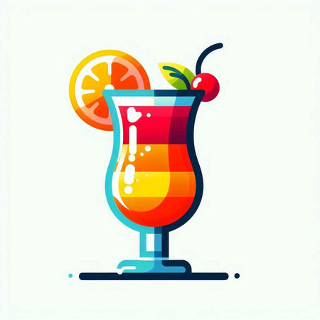 Cocktail with orange and cherry. Colorful vector illustration.のイラスト素材