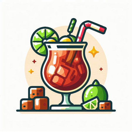 Cocktail flat color vector icon. Alcoholic drink illustration.のイラスト素材