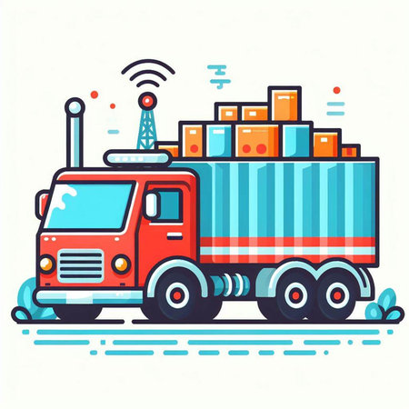 Cargo truck with containers. Freight transportation. Vector illustration.のイラスト素材