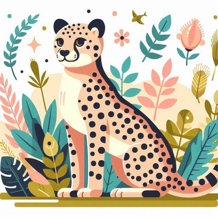 Cheetah in the jungle. Cute cartoon vector illustration.のイラスト素材