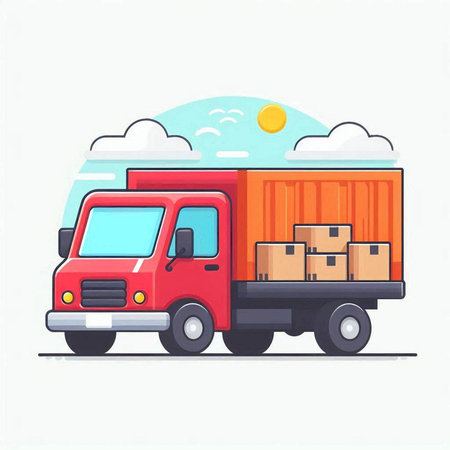Delivery truck with cardboard boxes. Freight transportation concept. Vector illustrationのイラスト素材