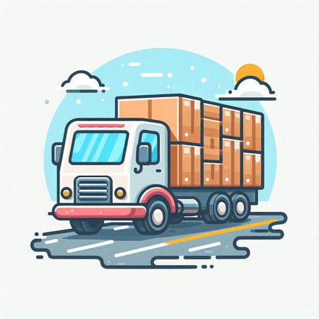 Truck with cargo on the road. Flat design vector illustration.のイラスト素材