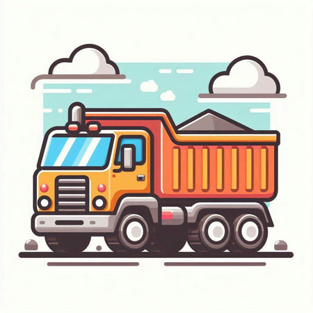 Dump truck. Colorful flat vector illustration of a dump truck.のイラスト素材