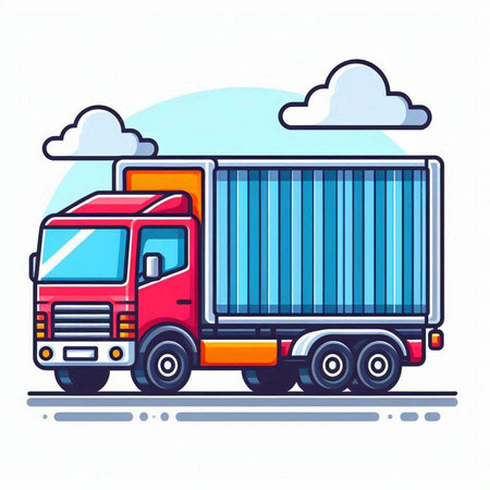 Truck with container. Freight transportation. Vector illustration in flat styleのイラスト素材