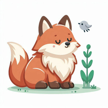 Cute cartoon fox. Vector illustration isolated on a white background.のイラスト素材