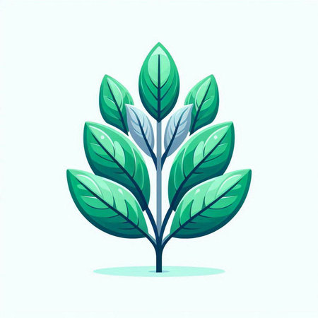 Green leaves on white background. Nature concept. Vector illustration in flat style.のイラスト素材