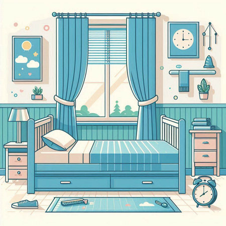 Bedroom interior. Bedroom vector illustration. Bedroom in cartoon styleのイラスト素材