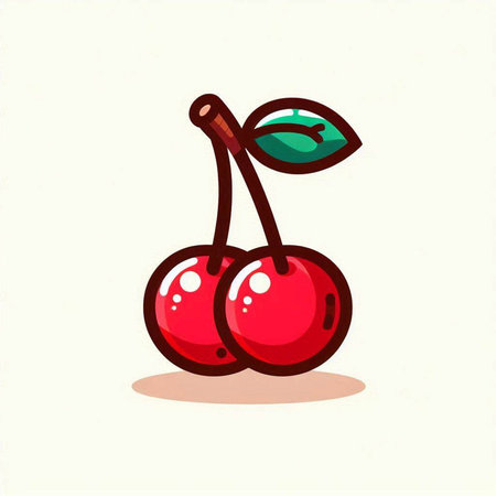 Cute cherry icon. Vector illustration on white background. Cartoon style.のイラスト素材
