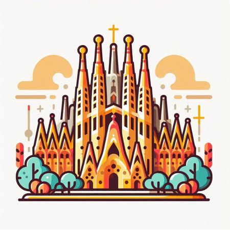 Church of the Sacred Heart of Jesus. Vector illustration in flat styleのイラスト素材