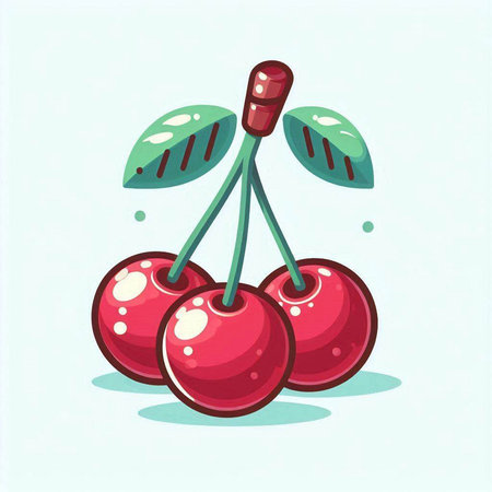 Cherries on a white background. Vector illustration in cartoon style.のイラスト素材
