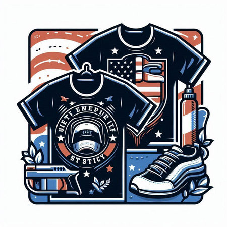 T-shirt print design. Vector illustration of a t-shirt with american flag.のイラスト素材