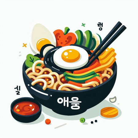 Bibimbap, Korean food, vector illustration in flat styleのイラスト素材