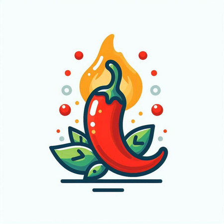 Chili pepper icon. Vector illustration of chili pepper with fire.のイラスト素材