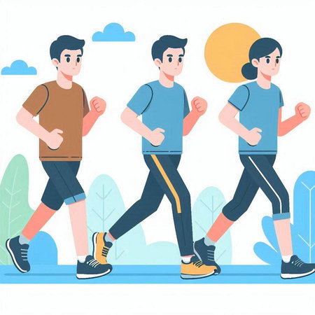 People running in the park. Vector illustration in a flat style.のイラスト素材