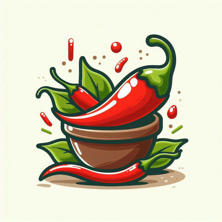Chilli pepper in a bowl. Vector illustration of a chili pepperのイラスト素材