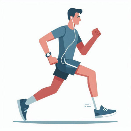 Running man. Healthy lifestyle. Vector illustration in flat cartoon style.のイラスト素材