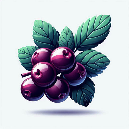 Bunch of black currant with green leaves. Vector illustration.のイラスト素材