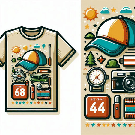 Set of travel and camping icons in retro style. Vector illustration.のイラスト素材