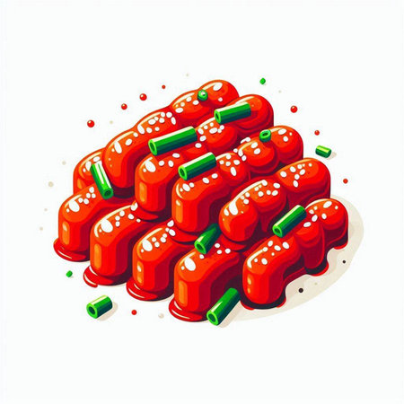 Illustration of Sushi Rolls with Sesame Seeds on White Backgroundのイラスト素材