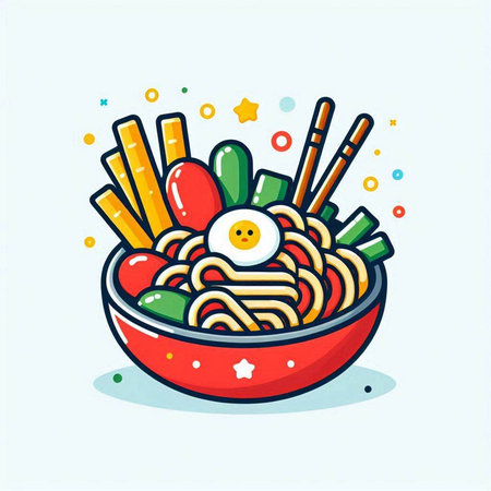 Noodles in a bowl. Japanese food. Vector illustration.のイラスト素材