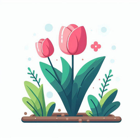 Tulip flowers in the garden. Vector illustration in flat styleのイラスト素材