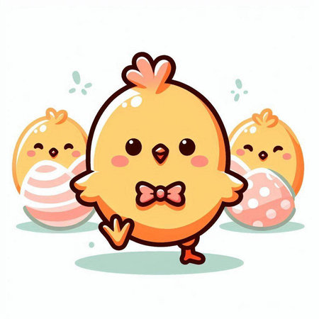 Cute cartoon chicken and eggs on white background. Vector illustration.のイラスト素材
